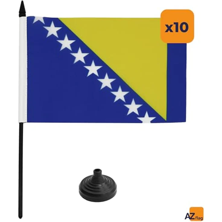 AZ FLAG Tischflagge Bosnien und Herzegowina, 21 x 14 cm – 10 kleine Polyester-Büroflaggen mit 25 cm Fahnenstange und schwarzem Kunststoffsockel – Bild 4