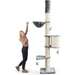 HAPPYPET Kratzbaum Deckenhoch 'Zoe' Stabil Grosse Katzen XXL 250 bis 275 cm - Dicke Stämme 18 cm, Große Liegemulden bis 20 kg, Höhle abnehmbar mit Sisalteppich, geprüftes Holz, Katzenkratzbaum