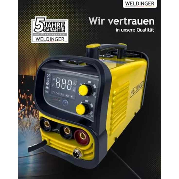 WELDINGER Fülldrahtschweißgerät ME 130 mini Flux IGBT Schweißgerät, 20,00 - 130,00 A, Einsteigerset, 10-tlg., 4 in 1 Kombigerät, geeignet für Edelstahl Fülldraht, schwarz – Bild 8