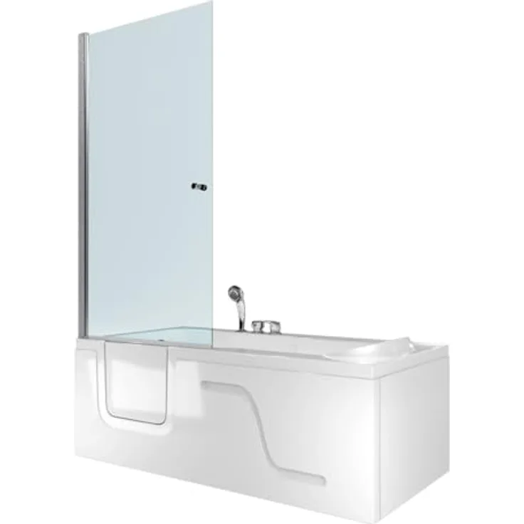 AcquaVapore Komplettdusche Kombi Duschkabine Seniorenwanne mit Tür S17D-EH-R-EC, Sicherheitsglas ESG, inklusive Duschwanne, Schnelle Reinigung, Überlauf Abfluss