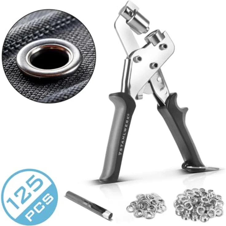 STAHLWERK Ösenzange Set 10 mm mit integrierten Magneten, gehärteter Stahl, inkl. 125 Metallösen – Bild 2