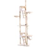 Wiltec Kratzbaum 240-260 cm beige/weiß, deckenhoher Katzenkratzbaum mit Sisal und Hängematten
