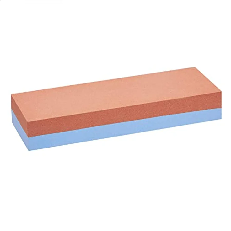 Amazon Basics Messerschärfstein, doppelseitig, 400/1000 Körnung, rutschfeste Bambusunterseite, 18 x 6.1 x 2.8 cm, Blau und Rot – Bild 2