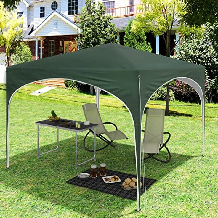 WOLTU Pavillon Pop-Up wasserdichter Faltpavillon Sonnenschutz Event Gazebo Gartenpavillon auf Terrasse Camping Festival mit Halbmonddach Pagodenzelt des Halbkreises aus Oxford Metallrahmen 3x3m Grün – Bild 2