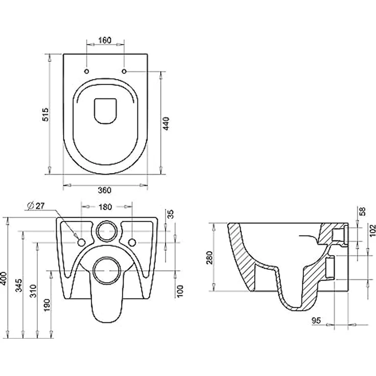 Spülrandloses Wand Hänge WC Spülrandlos Toilette Bidet Taharet Rimless Taharet WC + Deckel – Bild 4
