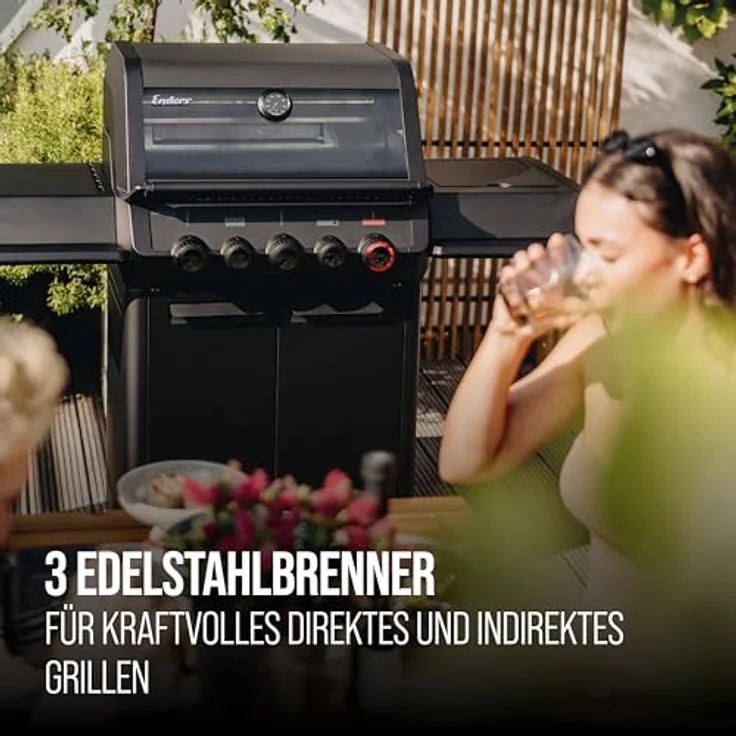 Enders Monroe Pro 3 SIKR Turbo Shadow, Gasgrill mit 3 Edelstahlbrennern, Hochleistungshitzezone, Rückwandbrenner und gusseisernem Rost, Graphit – Bild 5