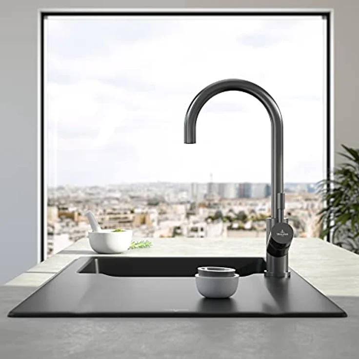 Villeroy & Boch Umbrella Küchenarmatur, Hochdruck, Wasserhahn Küche mit Keramikkartusche und 360° Schwenkbereich, Spültischarmatur wassersparend, Auslauf Höhe 275mm, Anthracite – Bild 3