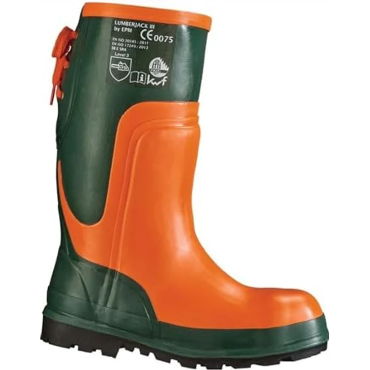 Feldtmann Forstsicherheitsstiefel Ulme, Sicherheitsschuhe mit Stahlkappe, Schnittschutzeinlage, oliv/orange, Gr. 43, Naturkautschuk, SB E SRA, EN ISO 20345 – Bild 2