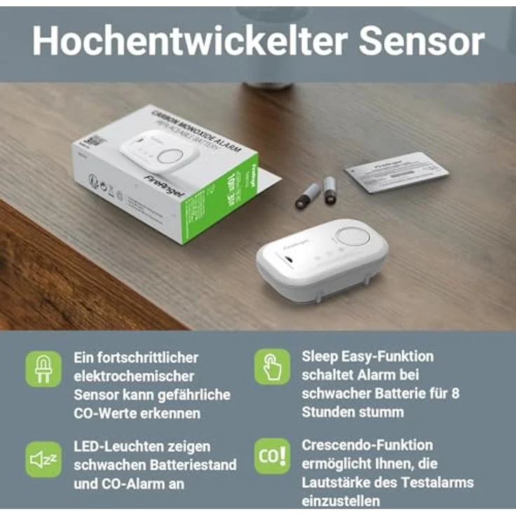 FireAngel FA6813 Kohlenmonoxid-Alarm, tragbarer CO-Monitor mit Testtaste, 85 dB, batteriebetrieben, kompakt für Reisen – Bild 4
