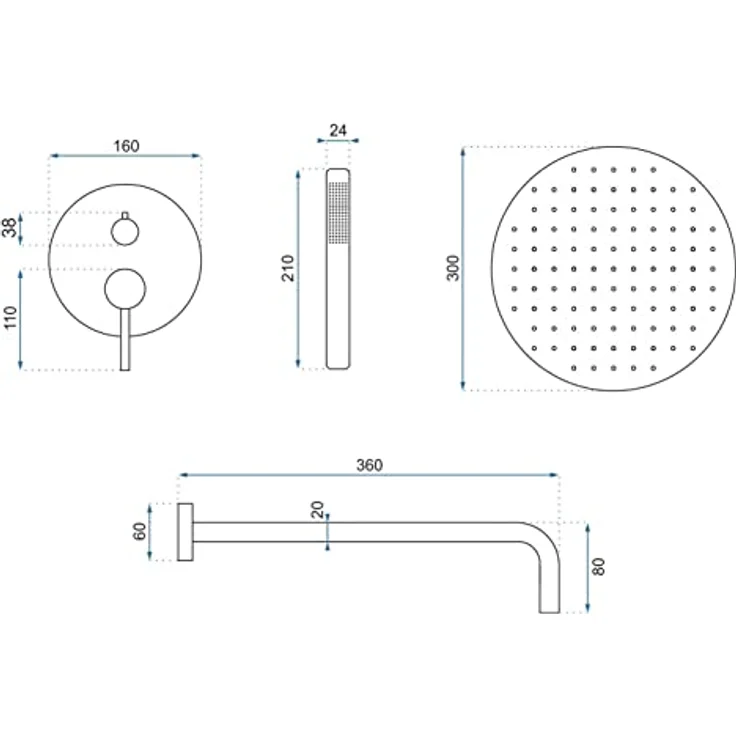 wohnwerk.idee Duschsystem Duschgarnitur Regendusche Unterputz Gold Matt Poliert Lungo – Bild 5