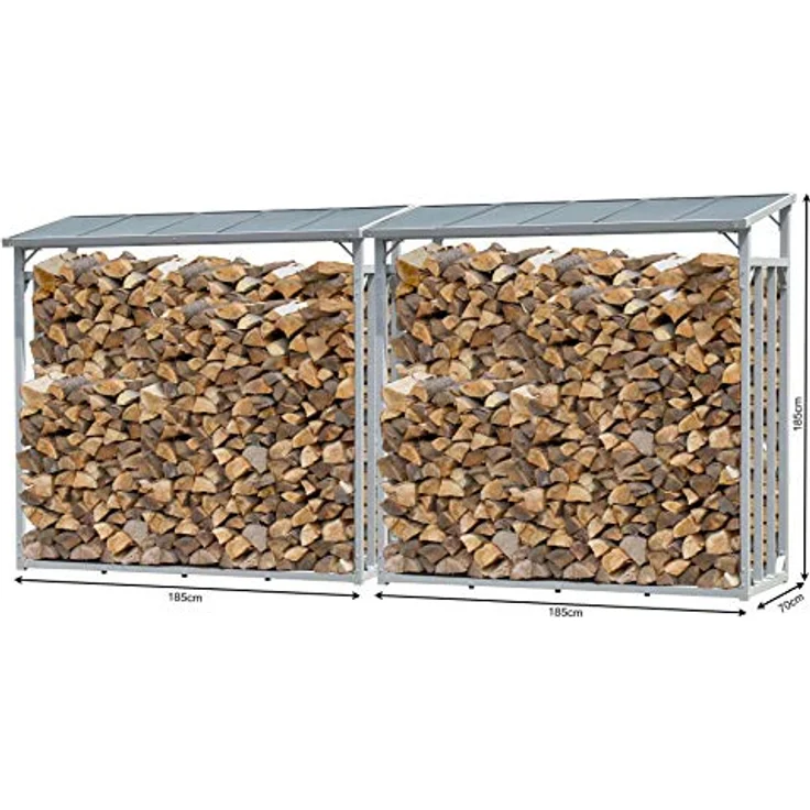 QUICK STAR Kaminholzregal Set, 2 Stück Aluminium, wetterfest, 185 x 70 x 185 cm, anthrazit, Kapazität 4,6 m³ (7 SRM) – Bild 2