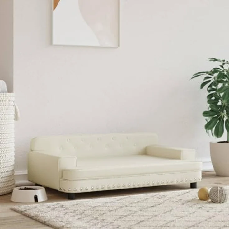 vidaXL Hundebett Creme 90x53x30 cm Kunstleder – Bild 2