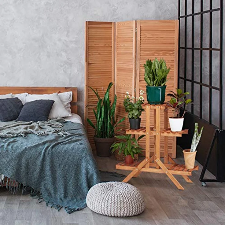 Relaxdays Blumentreppe 3 Ebenen, Aus Holz, Blumenständer für innen, Mehrstöckig, HBT: ca. 82,5 x 83 x 28,5 cm, dunkelbraun – Bild 3