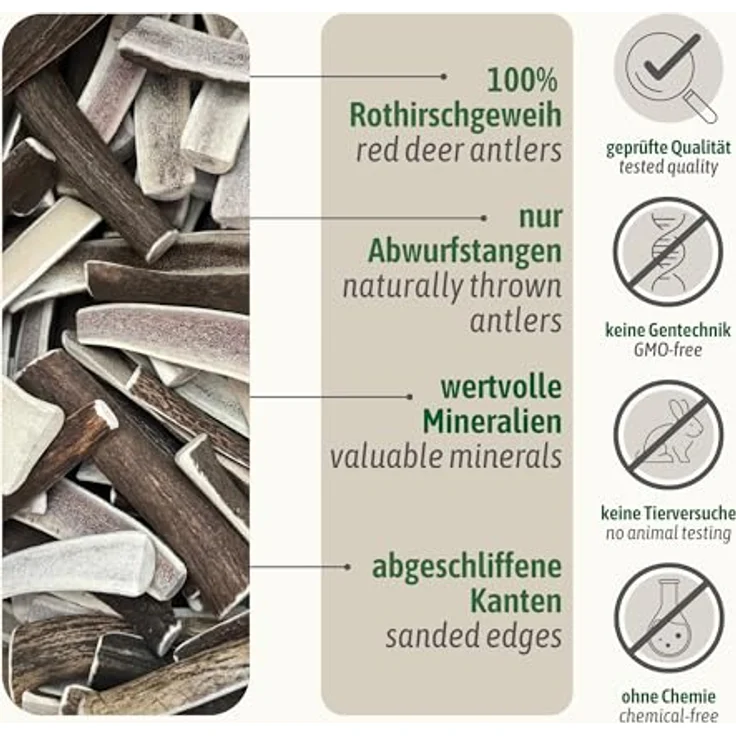 ChronoBalance® L (2er Set) Geweih Kaustange für Hunde halbierte Stücke Kauspielzeug: Zahnpflege Kaustab aus 100% Hirschgeweih, Hundespielzeug für Zahnhygiene, Kauknochen ohne Chemie – Bild 4