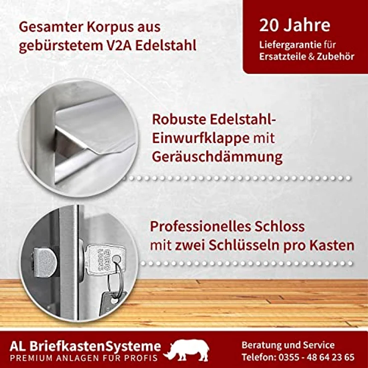 1er V2A Edelstahl Briefkastenanlage für Aufputz - Wandmontage 2 Klingel Ausführung 4 – Bild 3