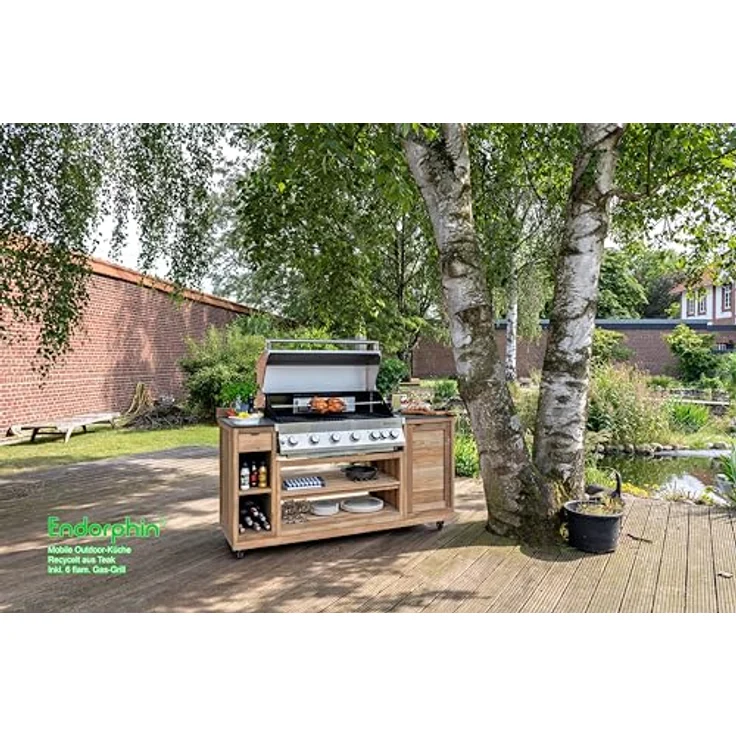 Endorphin Gasgrill Mobile Outdoor-Küche aus recyceltem Teak inkl. 6 flam. Gas-Grill, mit urban carbon Arbeitsplatte – Bild 5