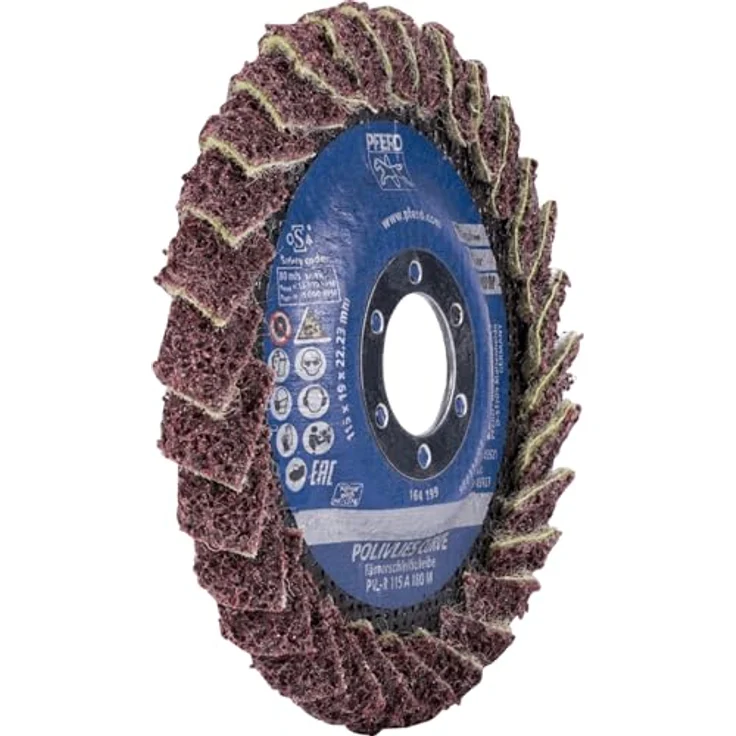 PFERD Polivlies PVL-R, gebogene Fächerscheibe 11,4 cm x 2,2 cm, mittlere Körnung, Aluminiumoxid für präzise Oberflächenbehandlung – Bild 3