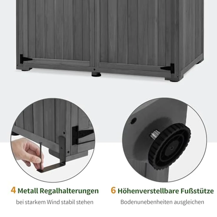 M MCombo Gartenschrank Holz 127×59×168 cm, Wetterfestes Gerätehaus mit 2 Abteilen, Grau – Bild 5