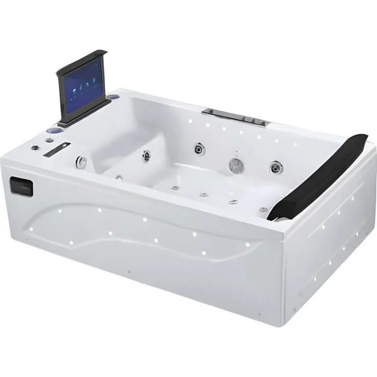 Xlmoebel Whirlpool-Badewanne XLMOEBEL Hydromassagewanne, 180 x 121 x 58 cm, freistehend in Weiß, mit Nackenstütze und Licht-Effekten