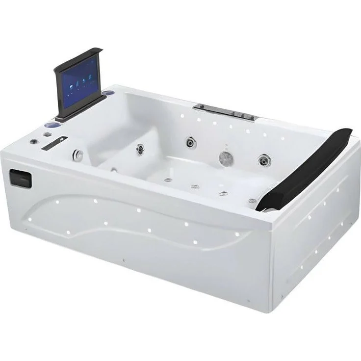 Xlmoebel Whirlpool-Badewanne XLMOEBEL Hydromassagewanne, 180 x 121 x 58 cm, freistehend in Weiß, mit Nackenstütze und Licht-Effekten
