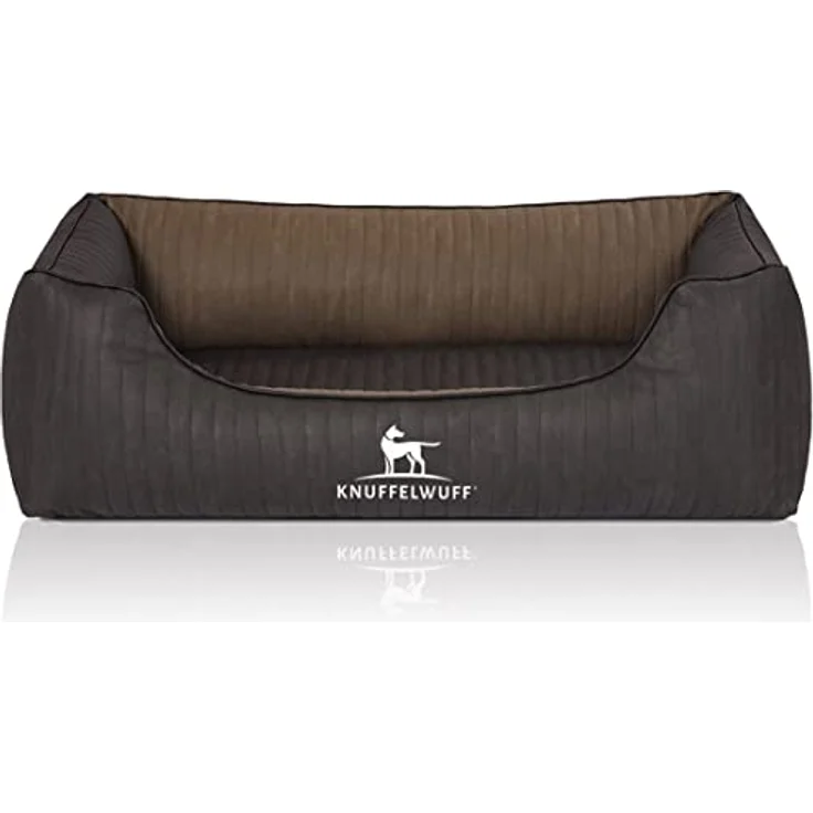 Knuffelwuff Orthopädisches Hundebett Outback aus Laser-gestepptem Kunstleder M-L 85 x 63cm Schwarz/Taupe - Abnehmbarer Bezug - leicht zu reinigen – Bild 3