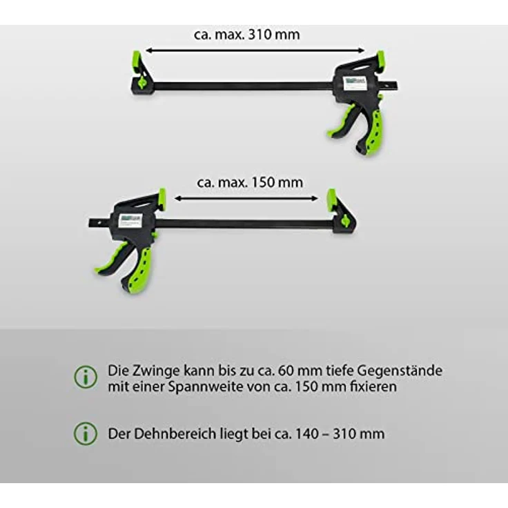 TrutzHolm 5x Einhandzwinge für z.B. Türrahmen 5er Set mit Soft-Grip-Griffen 60x900 mm – Bild 3