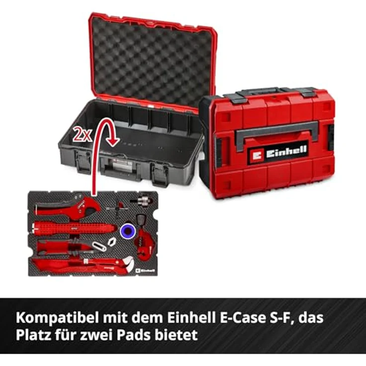 Einhell Pad Sanitärinstallation 8-tlg. Klempner-Set mit Rohrschneider, Beckenschlüssel, Zangen, Blechstanze, Schaltschrankschlüssel und Isolierband im E-Case-System – Bild 2