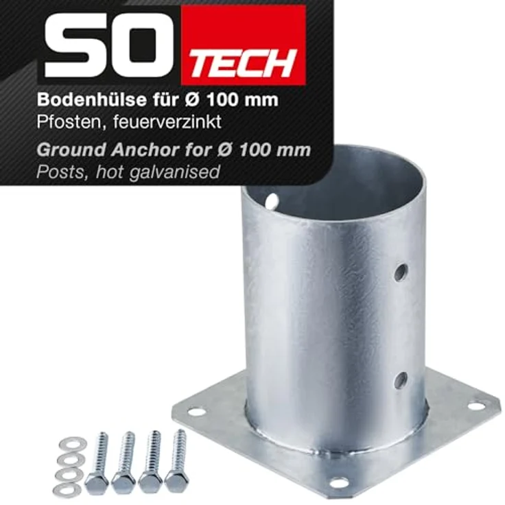 SO-TECH® Pfostenträger für Rundholz, feuerverzinkter Stahl, Spar-Set 2-St, Höhe 152 mm, Ø 100 mm, mit Schrauben – Bild 2