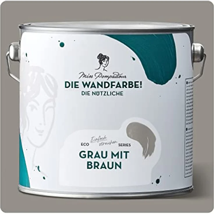 MissPompadour Wandfarbe Grau mit Braun, abwaschbare Wandfarbe mit hoher Deckkraft, scheuerbeständig und wasserbasiert, 2,5 L – Bild 1
