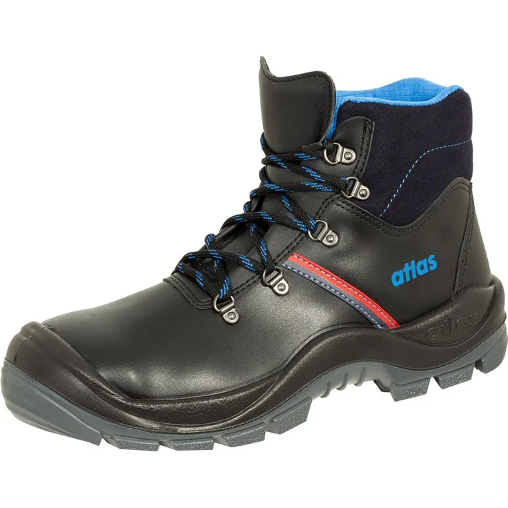 Atlas Schuhe Anatomic Bau 500 Weite 10 Arbeitsschuh, Sicherheitsschuh mit Stahlkappe, Stahlzwischensohle und 3D-Dämpfungssystem, in schwarz
