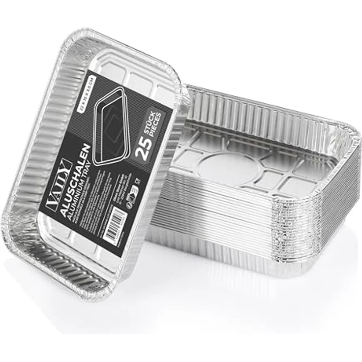 Vaily Alu Tropfschalen Klein 25er Pack, Veggie Grillschalen 22 x 15 cm, hitzebeständig, für Gas-, Kohle- und Elektrogrills – Bild 1