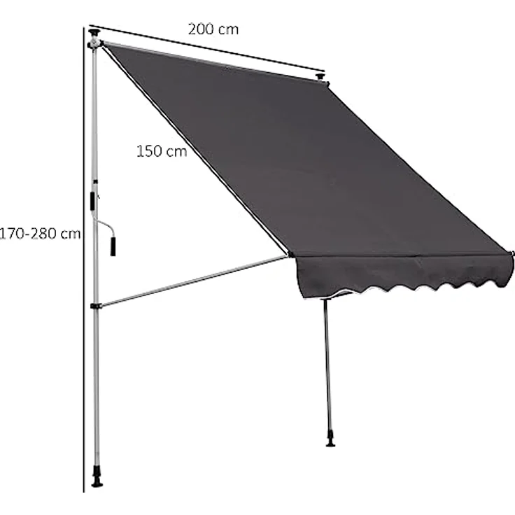 Outsunny Markise Gelenkarmmarkise Klemmmarkise Höhenverstellbar Sonnenschutz Faltarm Handkurbel Balkon Alu Grau 200 x 150 cm – Bild 3