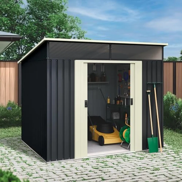 Okoru Global S.L.U. Wasabi Metall Gerätehaus 5,6 m² Anthrazitgrau/Sandbeige, Doppelschiebetür, Flachdach, wartungsfrei, korrosionsbeständig – Bild 3