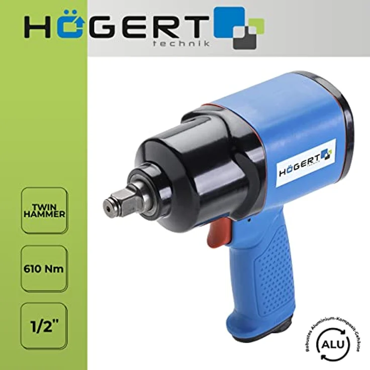 Högert Technik Pneumatischer Schlagschrauber 1/2" Twin Hammer bis 610 Nm, Aluminium-Komposit-Gehäuse, 3 Betriebsbereiche, HT4R622 – Bild 3