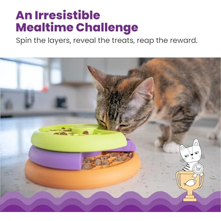 Catstages by Catstages Kitty Lickin' Layers Multilayered Cat Fun Feeder Cat Treat Puzzle - Slow Feeder with Over 80 Treat Compartments, Purrfect Size, Blue – Bild 2