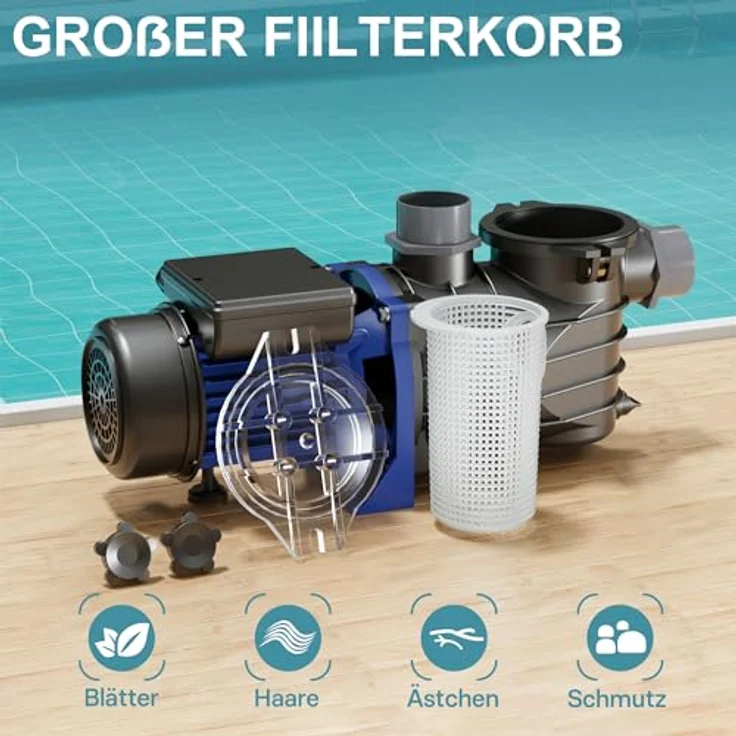 WilTec Pool Pumpe 10800 l-h 180 W Schwimmbadpumpe Filterpumpe Umwälzpumpe Pool – Bild 6