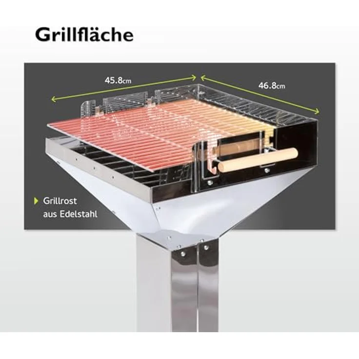 tepro Holzkohle-Trichtergrill Vista, Edelstahl, mit Belüftungssystem und komfortabler Arbeitshöhe von 86-90 cm, Maße 63 x 48 x 91 cm – Bild 3