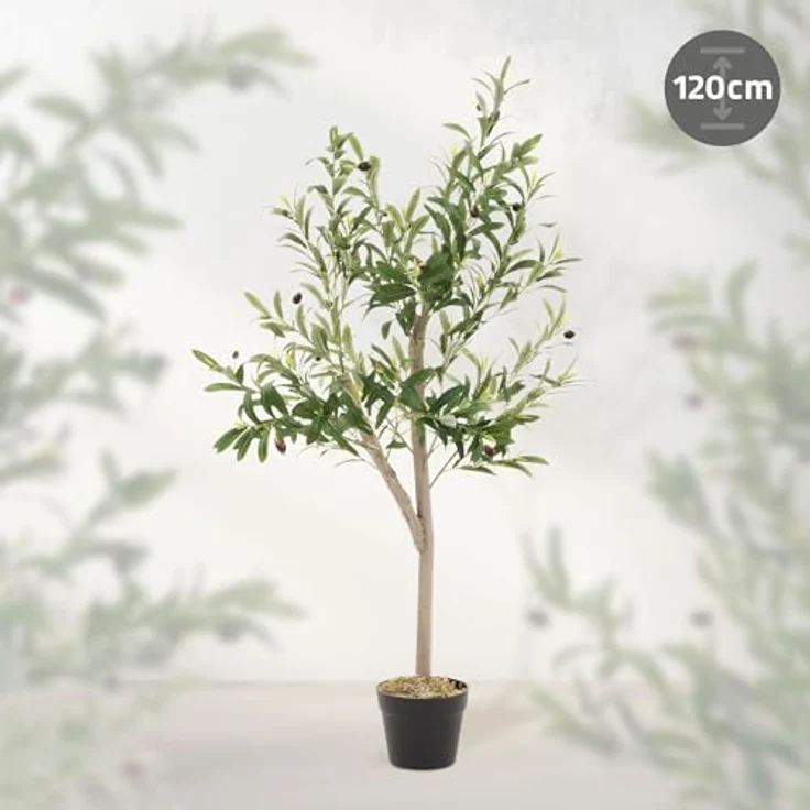 ML-DESIGN Kunstbaum Olive, 120 cm hoch, künstliche Pflanze mit echtem Holzstamm und Stoffblättern für Innen & Außen, dekorativ für Wohnräume und Garten – Bild 2