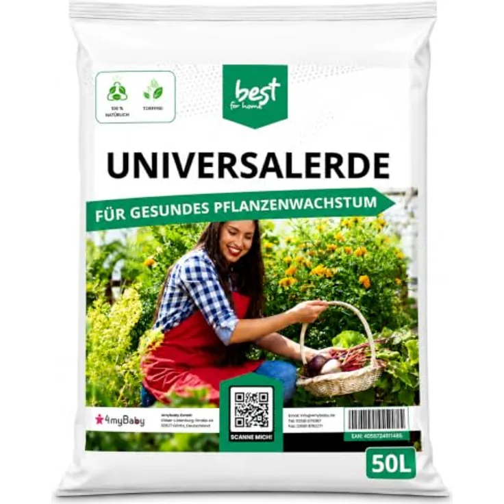 Best for Home Bio-Erde Blumenerde, 100% torffrei für Zimmer- & Balkonpflanzen, 20L und 50L Beutelgröße