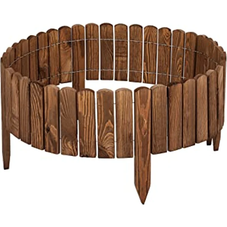 Garronda Beeteinfassung Holz Rollzaun Gartenzaun imprägniert Flexibler Rollborder Rasenkante Palisade Umzäunung für Garten Länge: 200 cm GD-0046 (Dunkelbraun, Höhe: 10 cm) – Bild 2