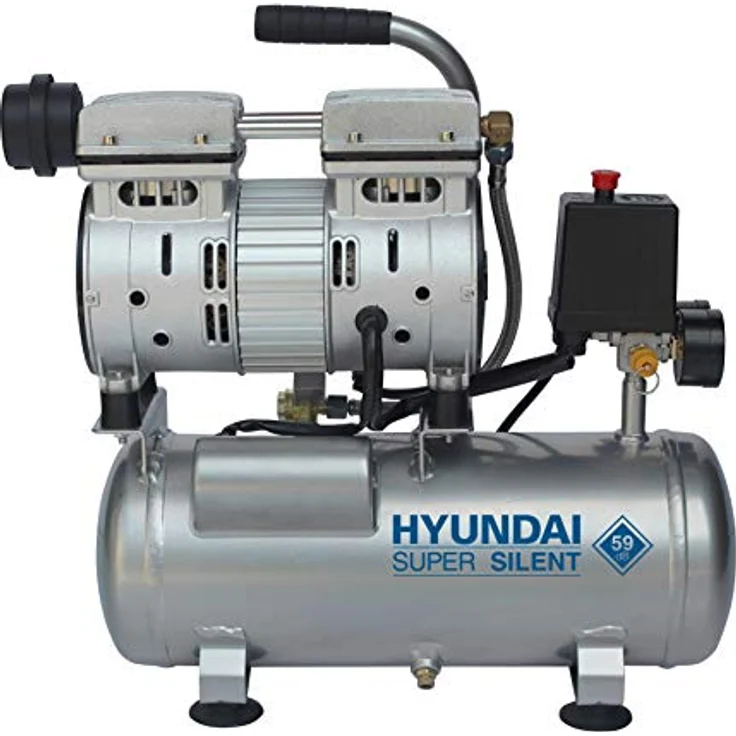 HYUNDAI Silent Kompressor SAC55751 (tragbarer Druckluftkompressor, ÖLFREI, Flüsterkompressor mit 59 dB(A), 6 L Druckbehälter, 8 bar, 550 W / 0.75 HP, Ansaugleistung 93 L/Min) – Bild 1