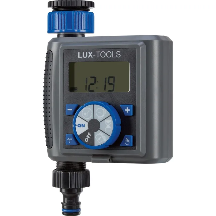 LUX Tools EBC-8 Digitaler Bewässerungscomputer mit Display, Regenverzögerung, 1 Abzweig, 3/4 Zoll Anschluss, individuell programmierbar