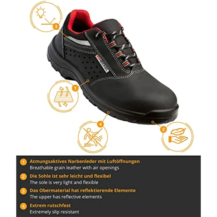 Uvex Sports FOCUS 2.0 Halbschuhe S1P 67723, Sicherheitsschuhe in schwarz, Weite 11, Gr. 43, ideal für Bau- und Leichtindustrie – Bild 2