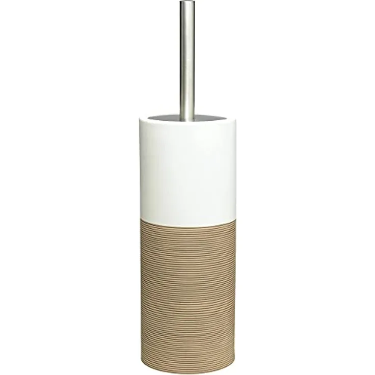 Sealskin Toilettenbürste Doppio, WC-Bürstengarnitur aus natürlichem Porzellan, Farbe Sand, handbemalt & Becher Doppio, Zahnputzbecher aus natürlichem Porzellan, Farbe Sand, handbemalt