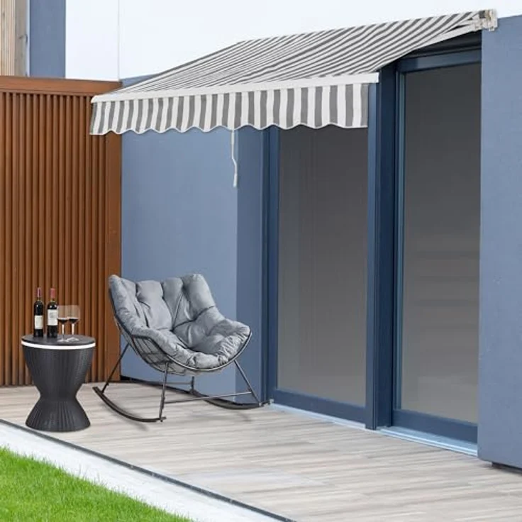 [en.casa] Markise Balkon Bitonto 250 x 200 cm, Gelenkarmmarkise mit Handkurbel, wetterfestes Aluminiumgestell, UV-beständiges Markisentuch in Grau/Weiß – Bild 4