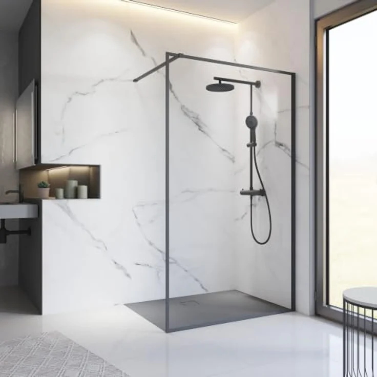 Schulte Walk-In Duschwand Trend 2.0, 90 x 200 cm, Mattschwarz, 6 mm ESG-Sicherheitsglas mit fixil-Glassiegel – Bild 1