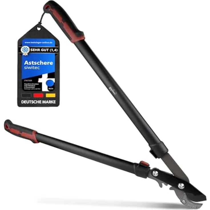 siwitec Amboss Getriebeastschere SG-22, Baumschere für frisches Holz bis zu Ø 40 mm, mit Kohlenstoffstahl Klinge, 75,5 cm, Schwarz-Rot