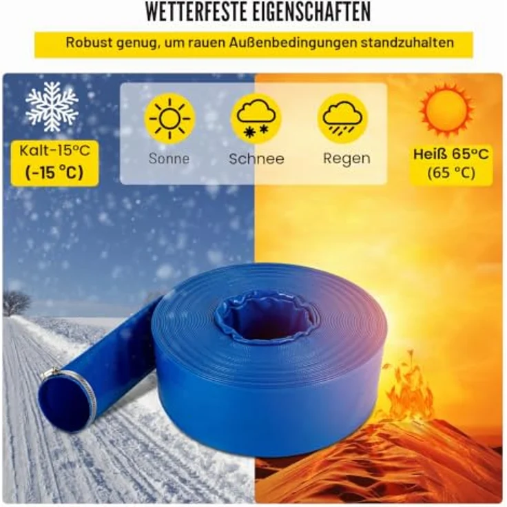 VEVOR Abflussschlauch, 1-1/2" x 105', robuster PVC-Gewebe-Flachschlauch mit Klemmen, wetterfest und platzsicher, ideal für Schwimmbad und Wassertransfer, blau – Bild 5