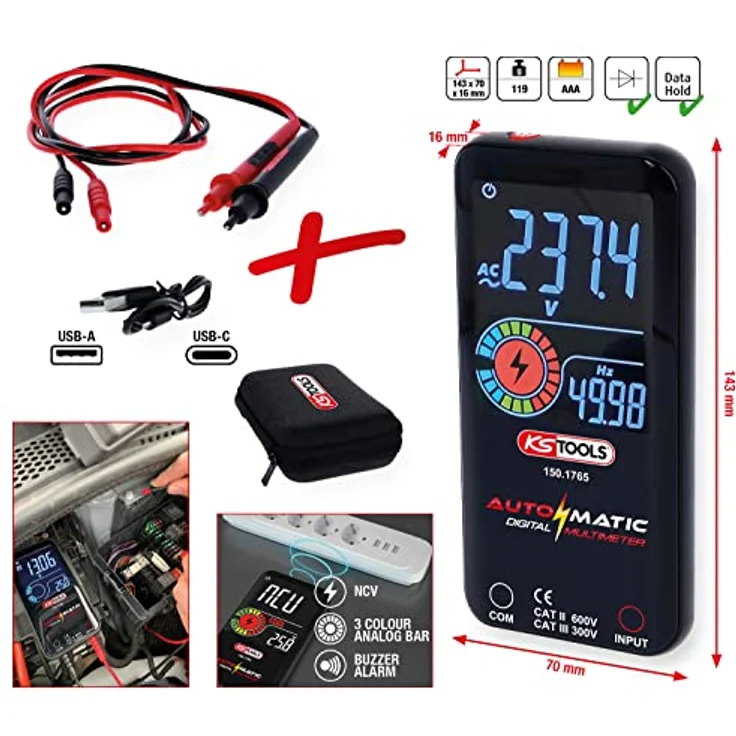KS Tools 150.1765 Automatik Digital-Multimeter inkl. Prüfspitzen, Rot-schwarz – Bild 2
