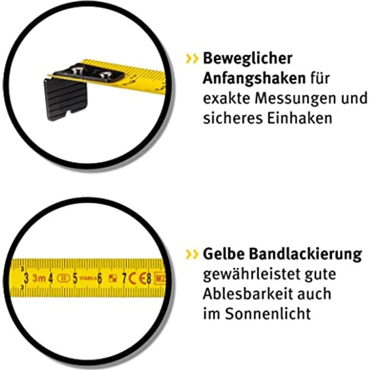 STABILA Taschenbandmaß BM 150, 3 m, Maßband mit metrischer Skala, Sichtfenster für Direktablesung, bruchsicheres ABS-Gehäuse, beweglicher Anfangshaken, Gürtel-Clip, MID-Genauigkeit – Bild 4